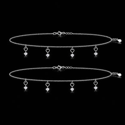 Dainty Heart Drop Crystal 925 Silver Anklet 